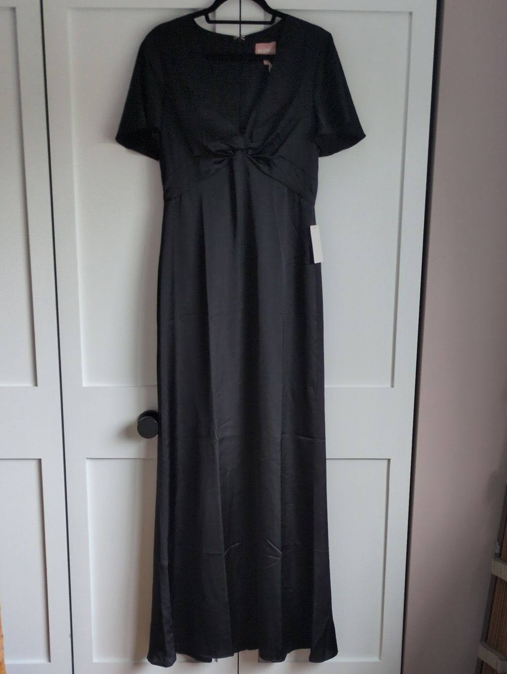 Show Me Your Mumu Rome Twist Gown Black Satin Maxi Dress L NWT Bridesmaid
